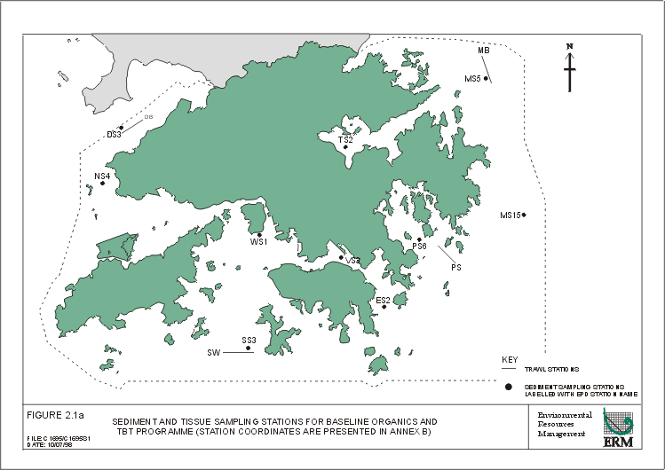 Figure 2.1a Sediment and Tissue Sampling Stations for Baseline Organics and TBT