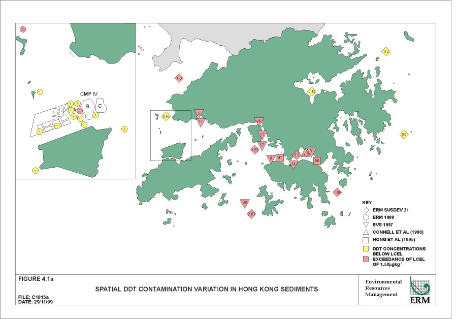 Figure 4.1a Spatial Ddt Contamination Variation in Hong Kong Sediments